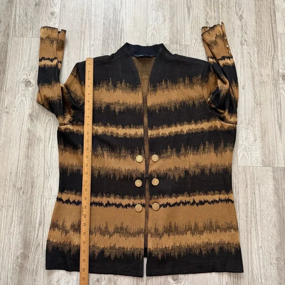 Misook Women's Knit Blazer Jacket Black & Cognac Earth Tone Geometric Print Luxe